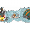 Kees de zeehond - 25 meter doek voor Thermen2 zwembaden