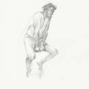 Male nude model sketch, watercolour pencil on paper